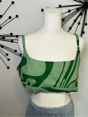 Vitality Green Abstract Print Sports Bra Crop Top Size XL